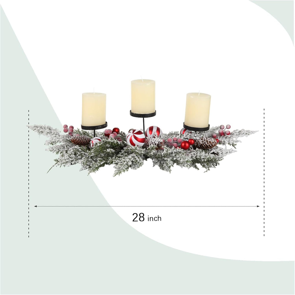 Regine Switzerland 28-Inch Christmas Candle Holder - Festive Red & White Balls with Berries | Holiday Table Centerpiece
