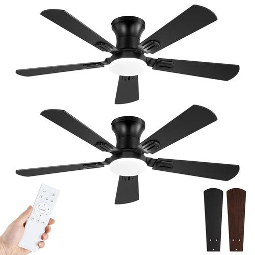 Fanbulous 2 Pack 42 Inch Ceiling Fans with Lights and Remote, Low Profile Indoor Black Ceiling Fan with 6 Speeds & 3CCT, Flush Mount, Dual-Finish 5 Blades,Quiet DC Motor for Living Room Bedroom