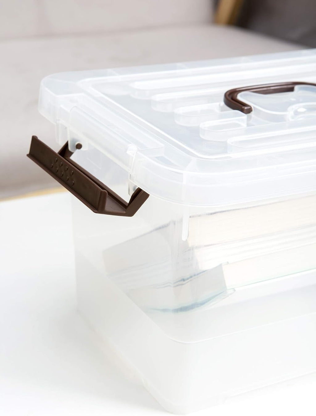 Skiennix 4-Pack Clear Plastic Storage Bins - Stackable Latching Boxes with Lids, 7 Quart Capacity