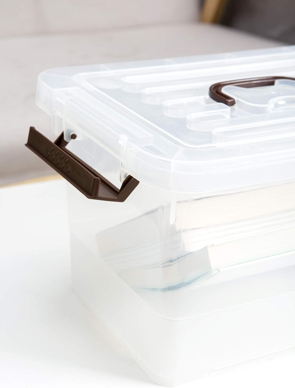 Skiennix 4-Pack Clear Plastic Storage Bins - Stackable Latching Boxes with Lids, 7 Quart Capacity