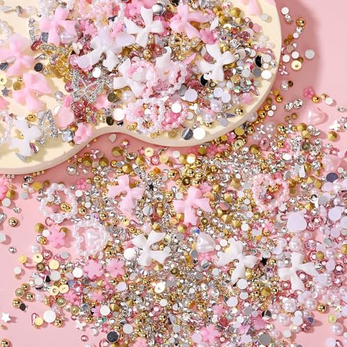 AIPULIDUO 10000Pcs Nail Art Charms & Rhinestones Kit with Bows & Pearls