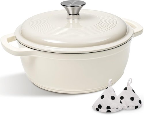 AIVIKI Enameled Cast Iron Dutch Oven - 5QT Heavy-Duty Pot for Baking & Braising | Oven Safe to 500°F, Cream White