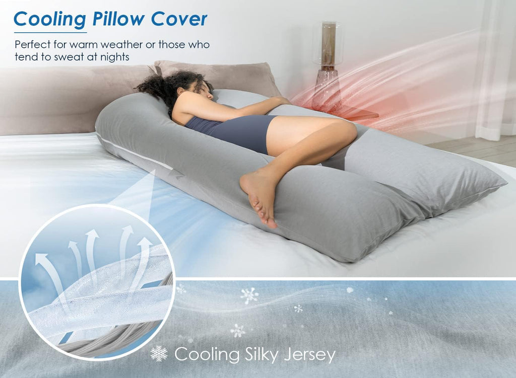 Queen Rose Extra Long U Shaped Body Pillow - Cooling Pregnancy Pillow for Full Body Support | 65 Inch Grey