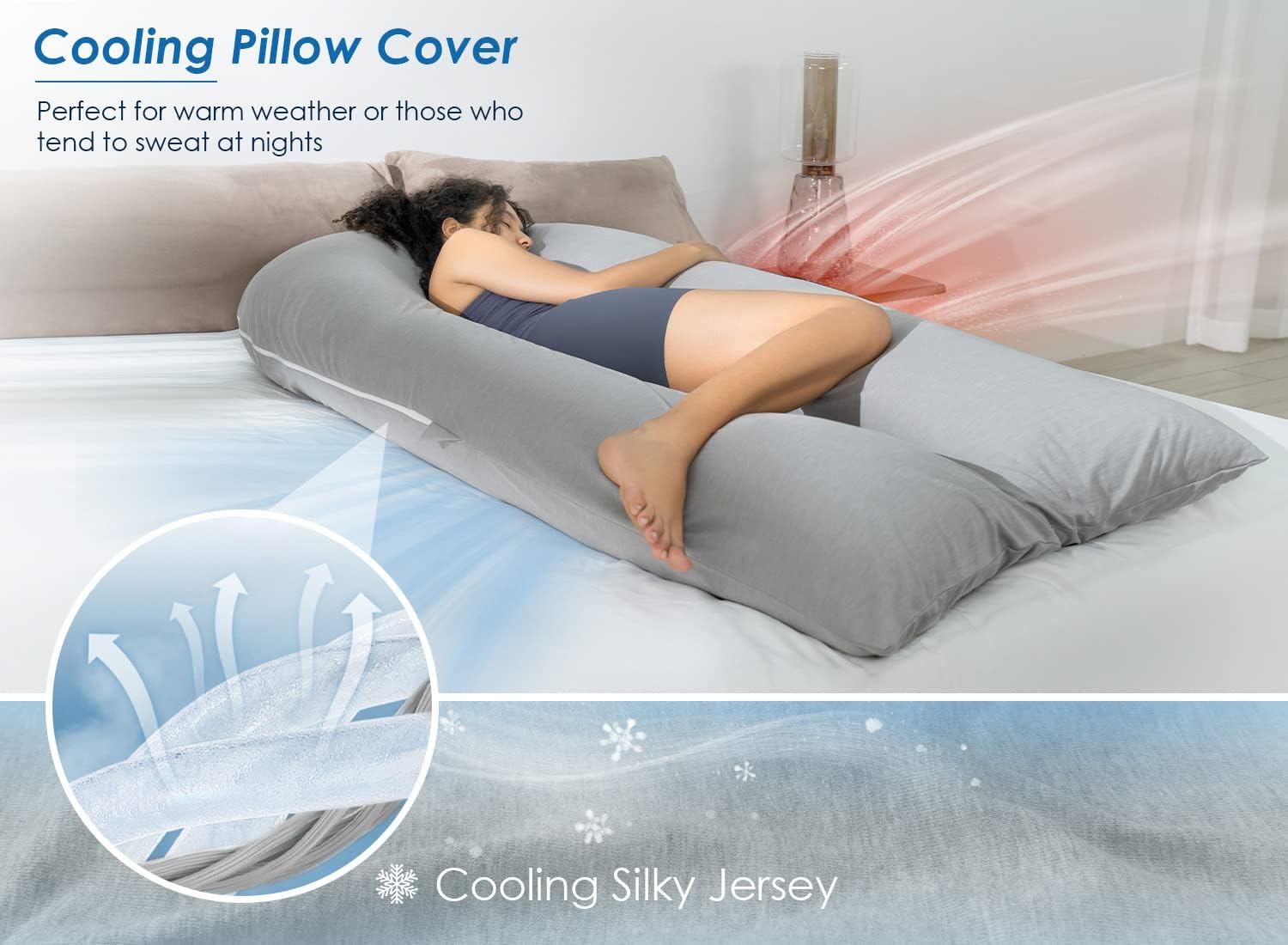 Queen Rose Extra Long U Shaped Body Pillow - Cooling Pregnancy Pillow for Full Body Support | 65 Inch Grey