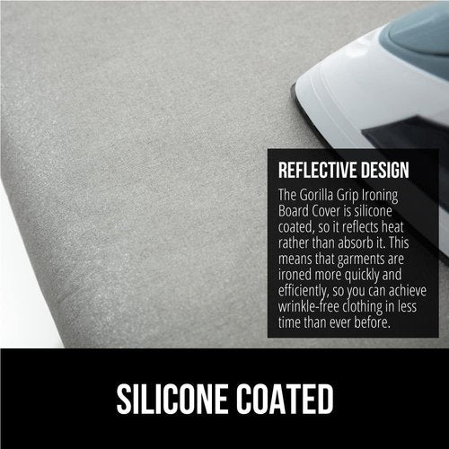 Gorilla Grip Ironing Board Cover - Elastic Edge 15x54 Silver | King Gray Headboard Gap Pillow Bundle