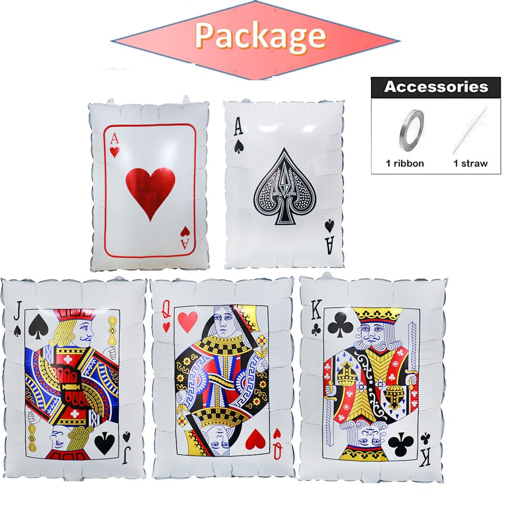 CYMYLAR Playing Card Balloons Set,Casino Poker Foil Balloons for Casino Night Party Decorations, Las Vegas/Alice Party Balloon Decoration,Magic Show/Lucky in Love Party Decor