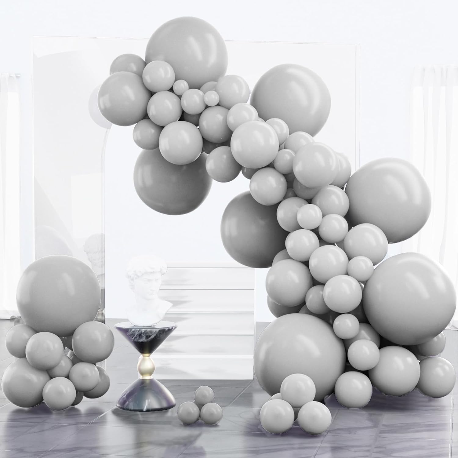 PartyWoo Gray Balloons - 100 Pcs Matte Grey Latex Balloon Arch Kit | 18", 12", 10", 5" Sizes for Baby Showers, Gender Reveals, and Birthdays
