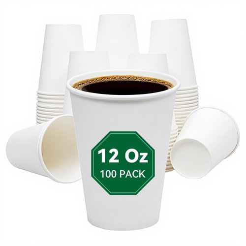 Cxsel Coffee Cups, 100 Count 12 Oz Paper Cups, Disposable Cups for Hot and Cold, Disposable Coffee Cups for Office Home Party