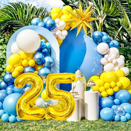 25th Birthday Balloon Arch Kit, Blue and Yellow Party Decorations