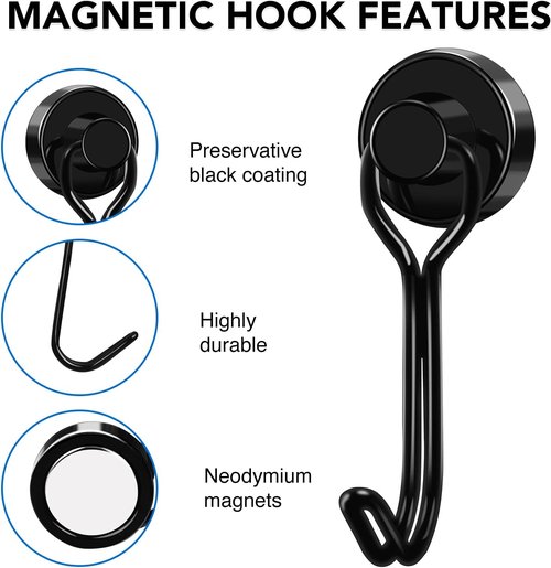LOVIMAG Magnetic Hooks - Heavy Duty 30lbs+ Strength for Kitchen, Classroom & Home | 6 Pack