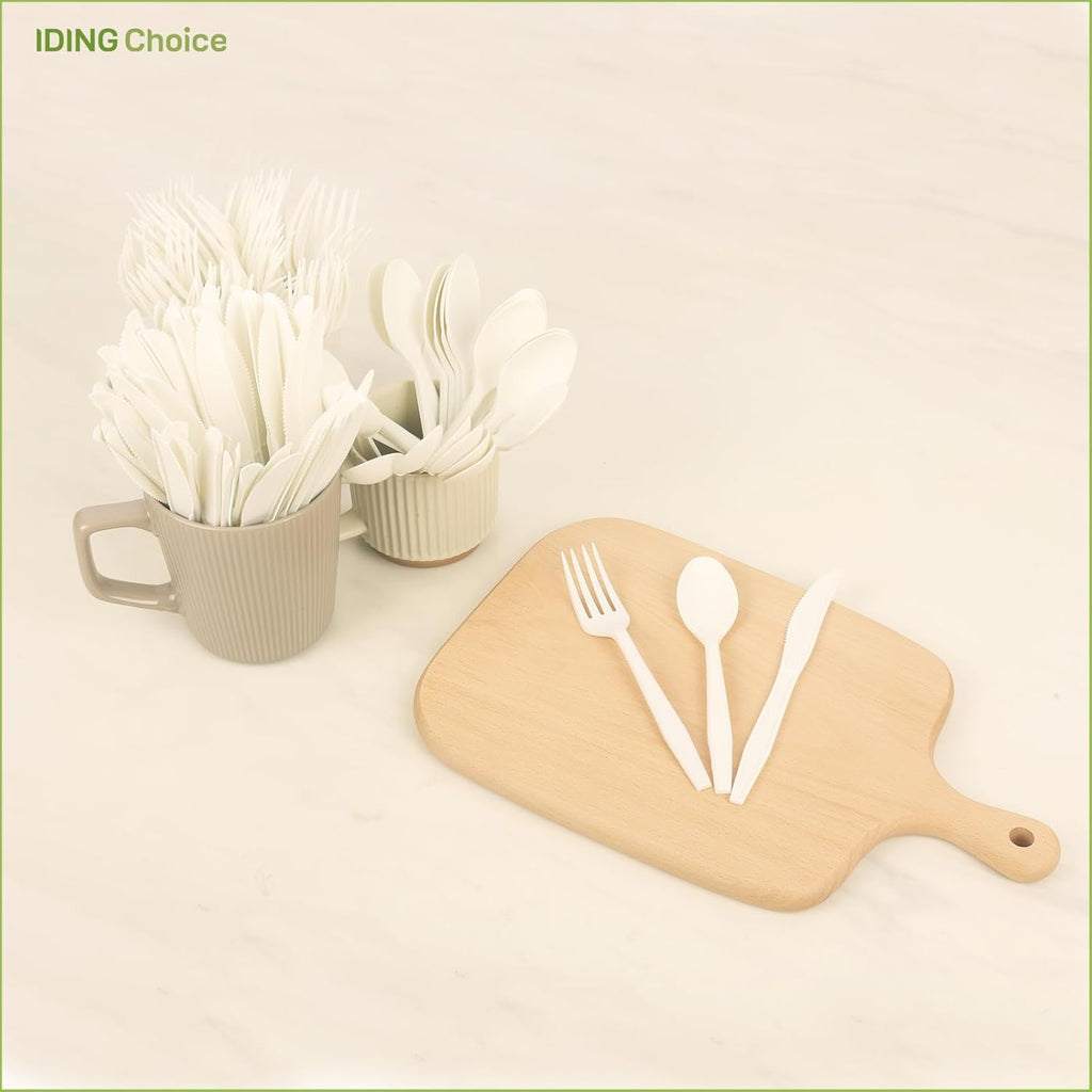Skiennix 380 Count Heavy Duty Compostable Cutlery Set - Eco-Friendly Silverware for Events | Forks, Spoons & Knives