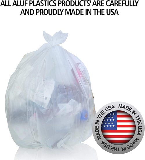 Aluf Plastics High Density Trash Bags - 10 Gallon, 1000 Count, 6 Micron, Clear | Ideal for Office & Industrial Use