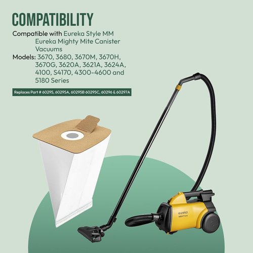 Replacement Micro Filtration HEPA Vacuum Bags Compatible with Eureka Style MM Eureka Mighty Mite 3670 and 3680, Replaces 60295A 60295B, Pack of 9
