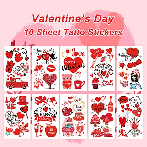 Valentine Temporary Tattoos 50+ Designs Love Heart Stickers for Kids Adults
