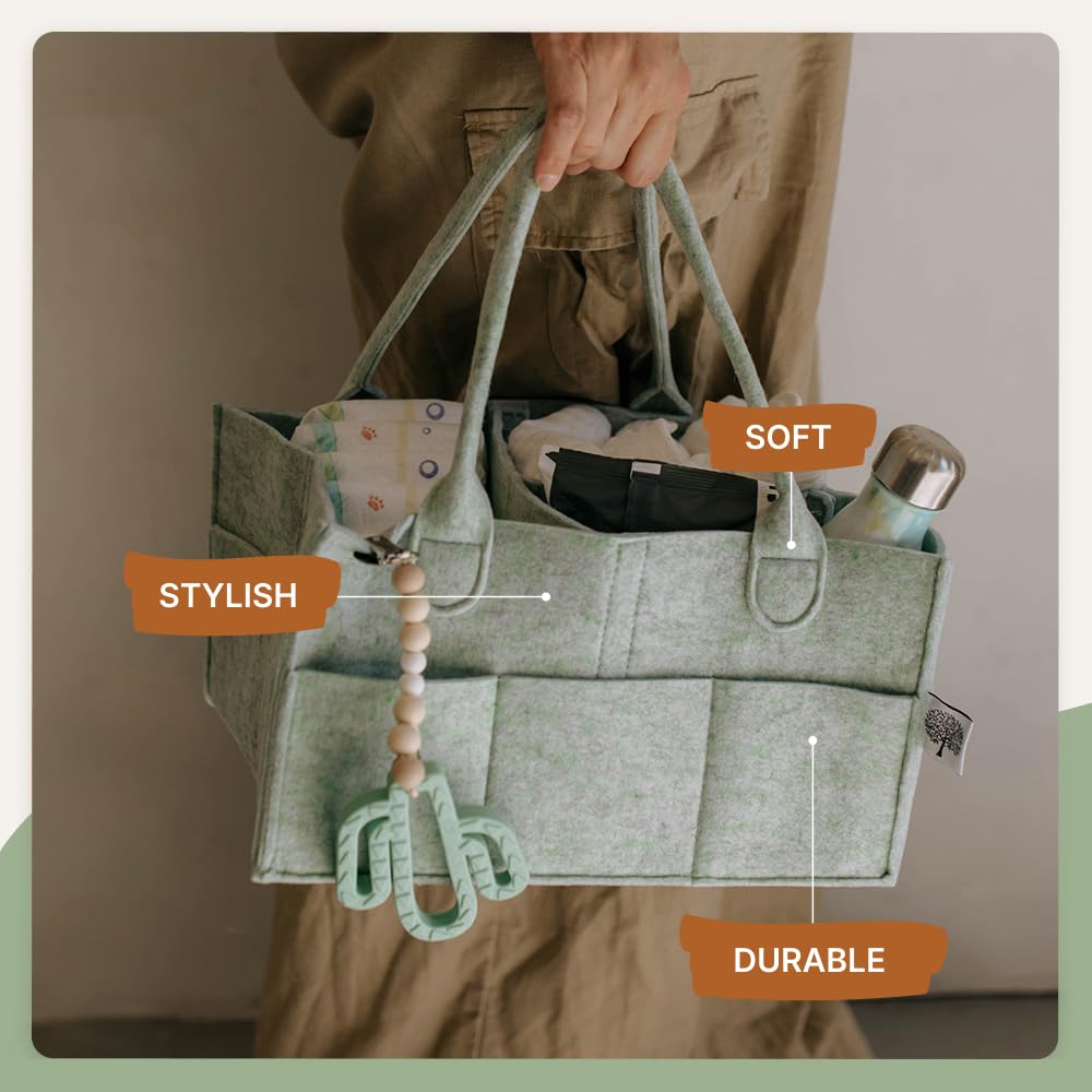 Parker Baby Diaper Caddy - Large Nursery Storage Bin & Car Organizer for Diapers & Wipes - Sage Green