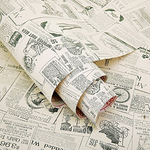 HOYOYO Vintage Newspaper Peel and Stick Shelf Liner - 17.8 x 78 Inch