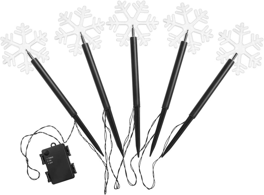 Uonlytech Christmas Snowflake Garden Lights - 5 Pack Battery Operated Waterproof Decor for Patio & Yard