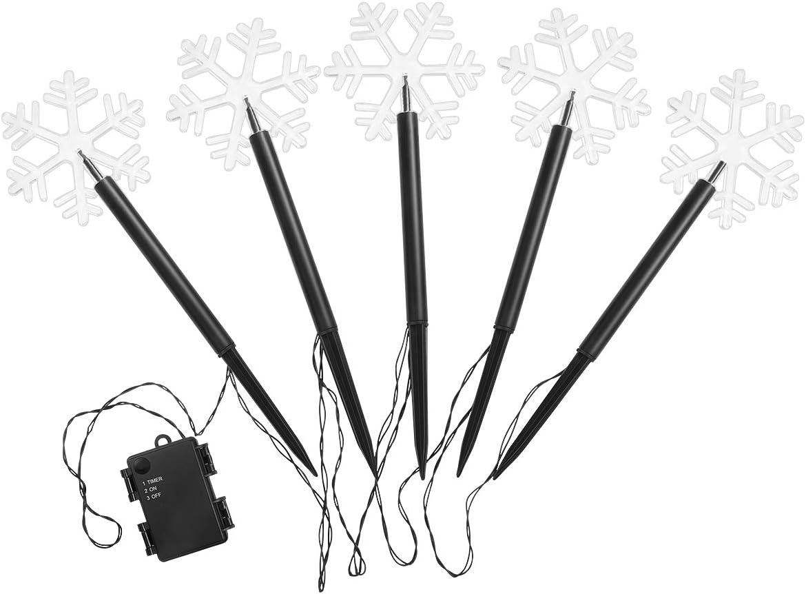 Uonlytech Christmas Snowflake Garden Lights - 5 Pack Battery Operated Waterproof Decor for Patio & Yard