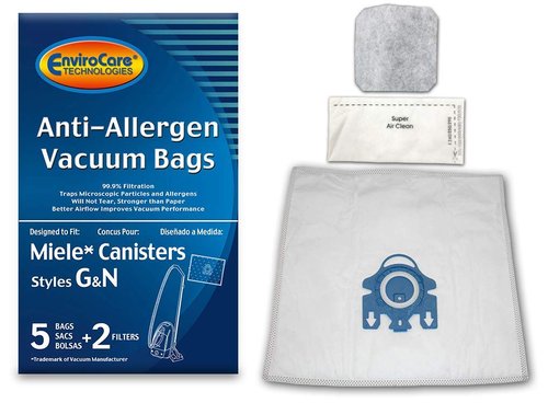 EnviroCare Replacement Allergen Vacuum Cleaner Dust Bags made to fit Miele AirClean 3D Canisters Style GN 5 Pack with 2 Filters