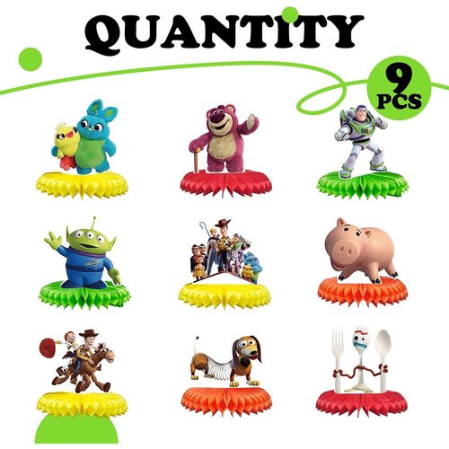 For Toy Story Birthday Party Supplies , 9Pcs Honeycomb Centerpieces for Toy Story Party Decorations, Double Sided Table Decorations Centerpieces Party