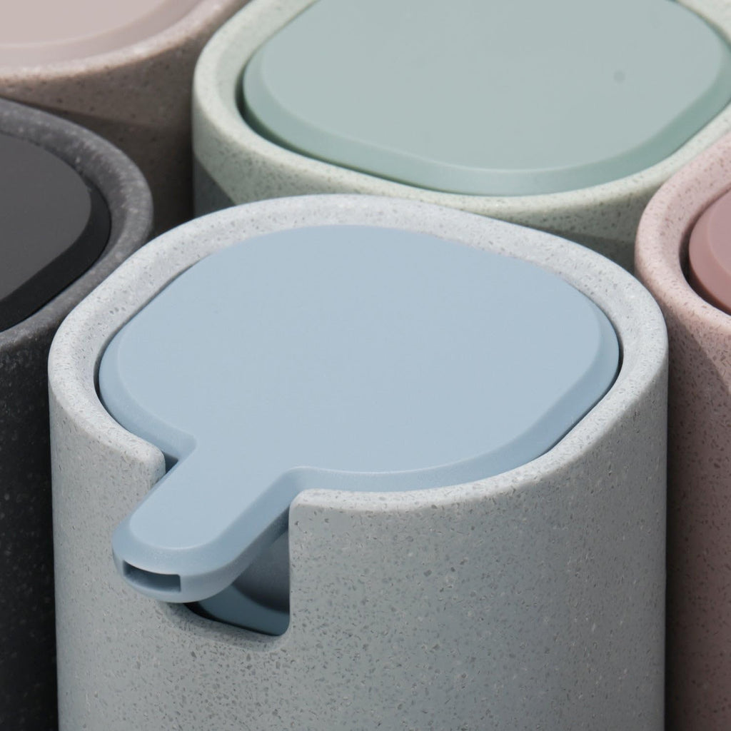 LINE+ARC Modern Easy-to-Press Soap Dispenser (Stone). No-Rust Cute Bathroom Beige Marble Kitchen Sink Ergonomic Liquid Lotion Shampoo Conditioner