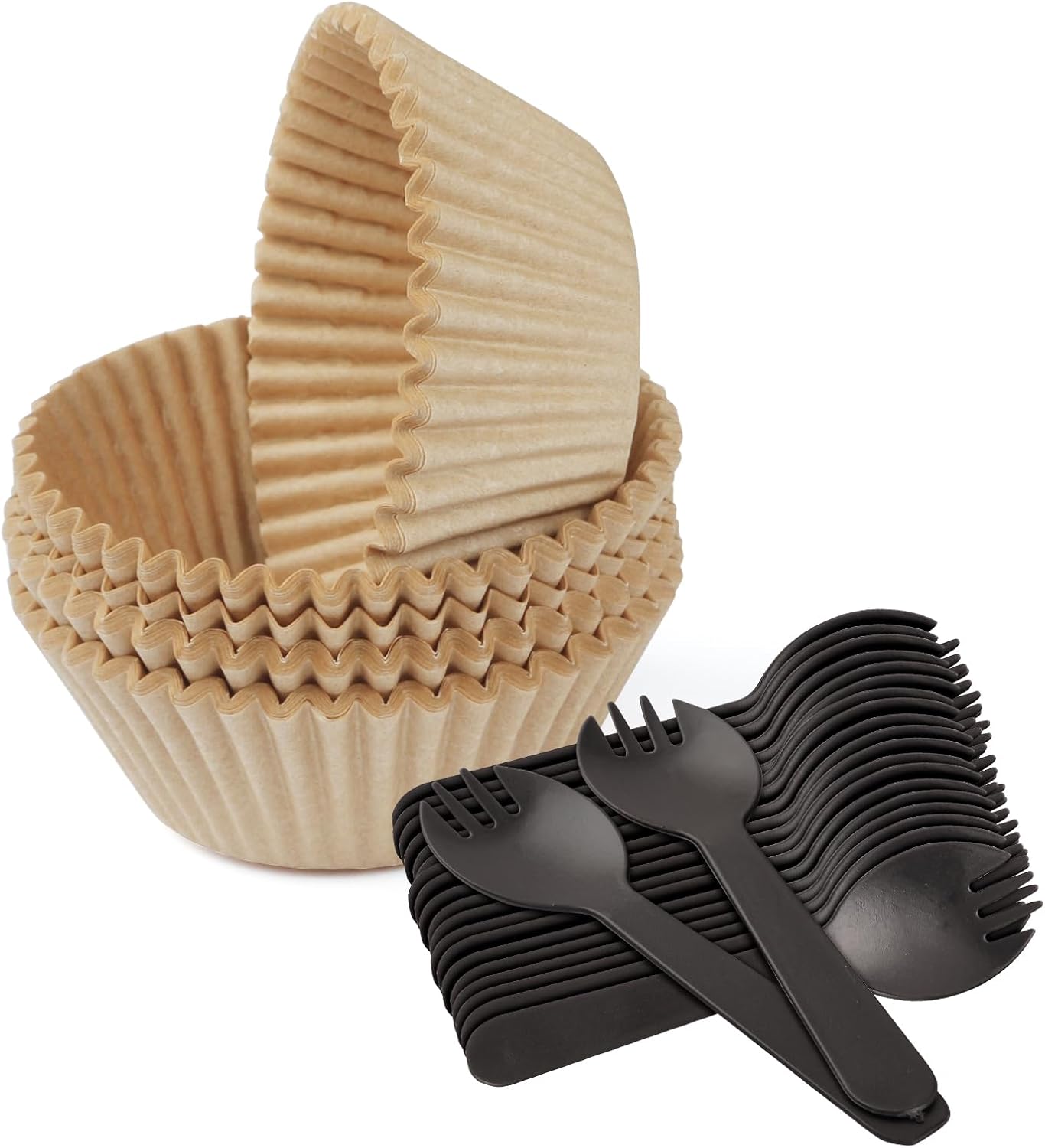 Skiennix 100PCS Natural Cupcake Liners - Includes 100 Plastic Spoons for Baking Muffins & Cupcakes
