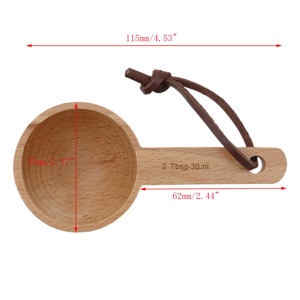 Mewutal 30ml Wood Measuring Spoon and Scoop Wooden Tablespoon 30ml Measuring Scoop 2 TBSP Retro Coffee Spoons for Dry Ingredients Ground Tea Spice (Wood Color, 2TBSP)