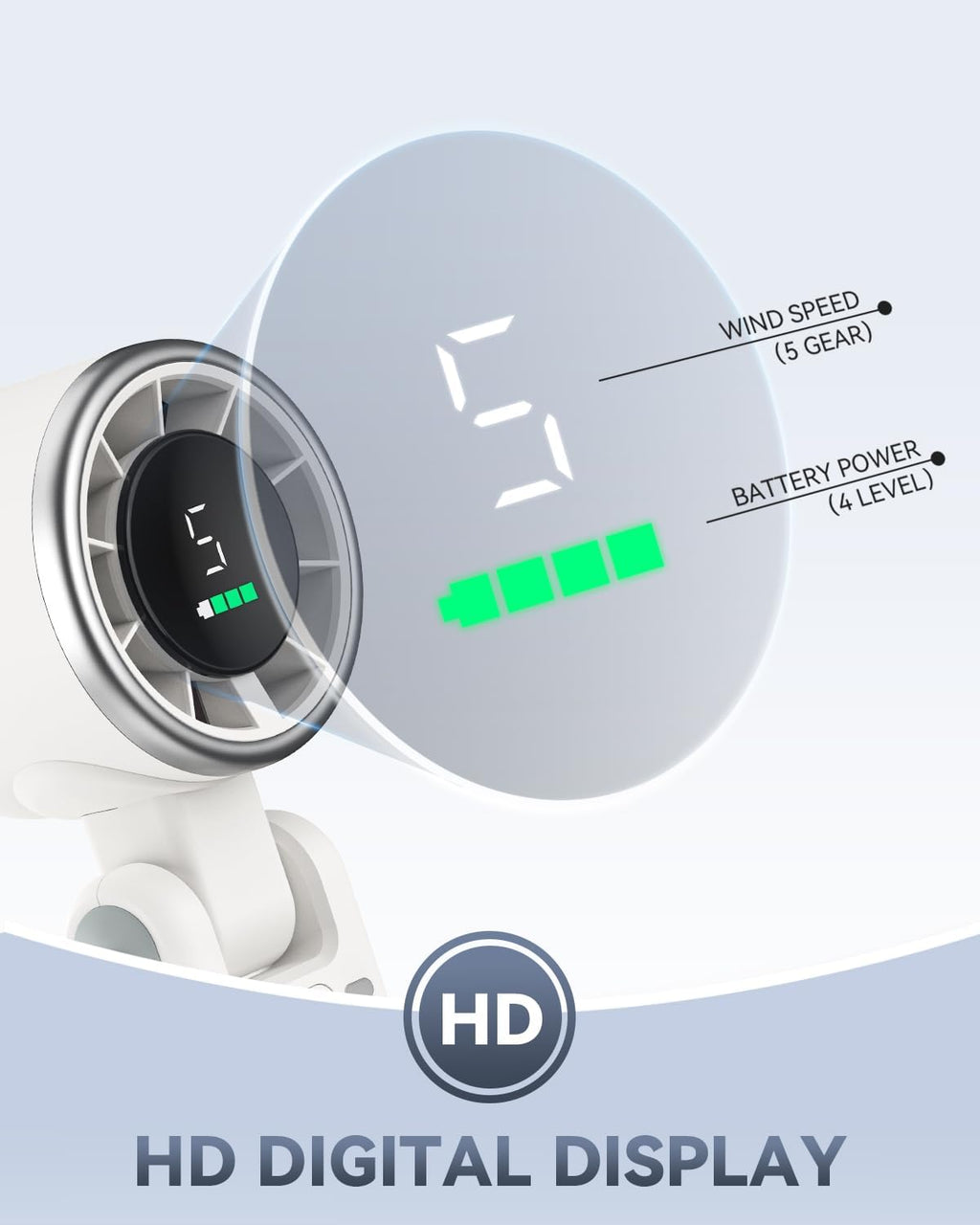 PlayHot Portable Handheld Turbo Fan - 5-Speed Wind, Battery Operated, 12-Hour Runtime | 3-in-1 Cooling Fan (White)