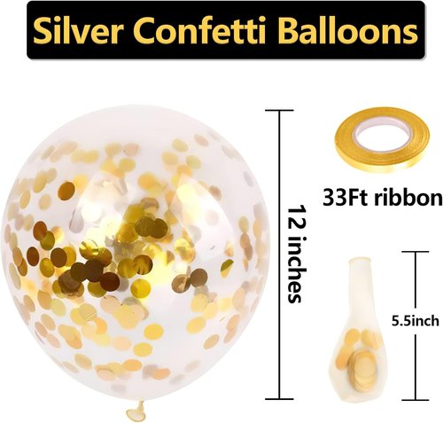 Bezente Gold Confetti Balloons - 12-Inch Helium Balloons with Golden Paper Dots | 60 Pack for Celebrations