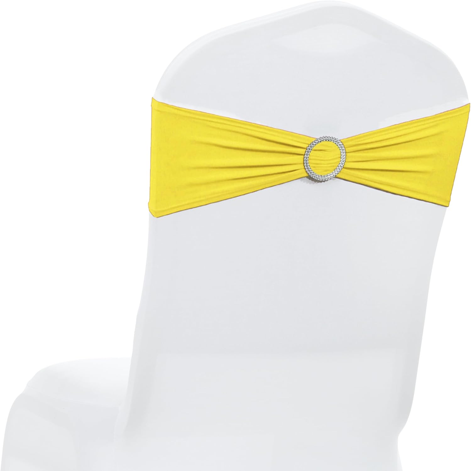 MDS Premium Stretch Spandex Chair Sashes | Pack of 100 Elastic Covers for Weddings & Events - Yellow