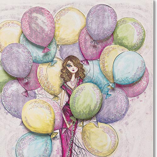 Papyrus Birthday Card for Her - Girl with Balloons by Bella Pilar, 5x7