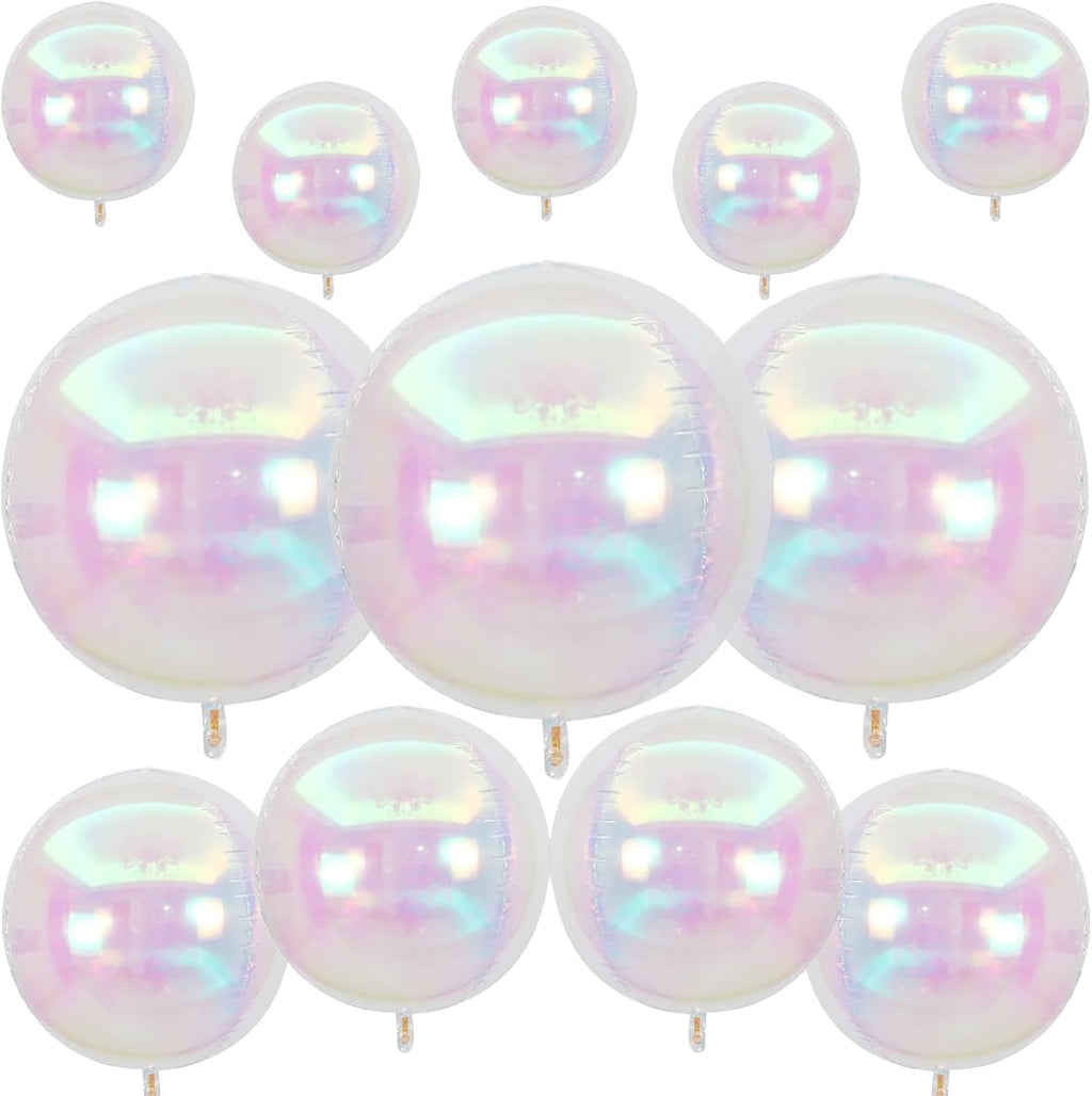 Skiennix Iridescent Round Foil Balloons - Holographic 4D Clear Balloons for Birthday & Wedding Decor | 12 Pcs Set