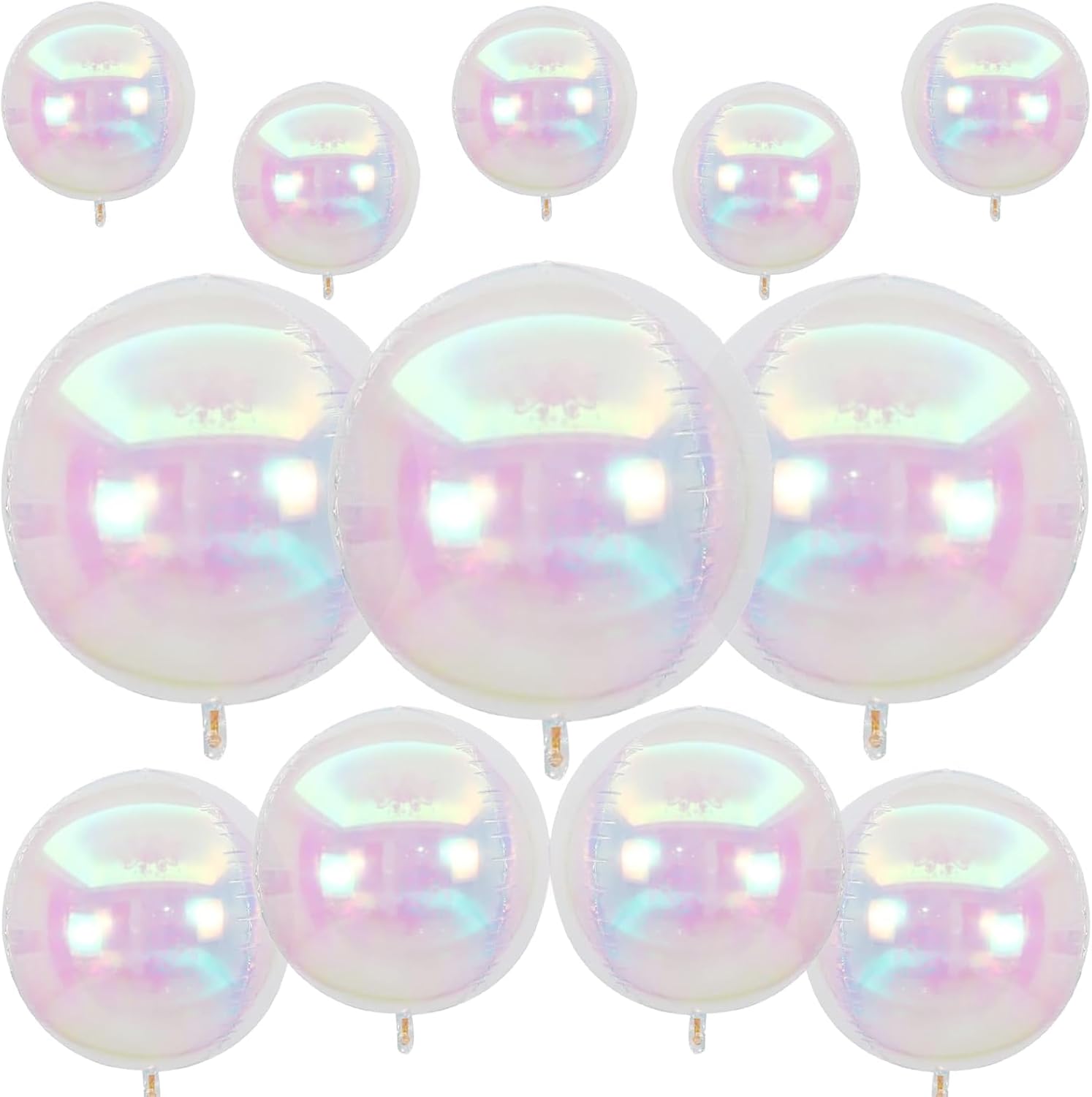 Skiennix Iridescent Round Foil Balloons - Holographic 4D Clear Balloons for Birthday & Wedding Decor | 12 Pcs Set