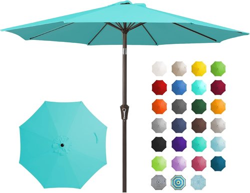 JEAREY 9FT Outdoor Patio Umbrella - Push Button Tilt & Crank | UV Protection, Waterproof - Peacock Blue