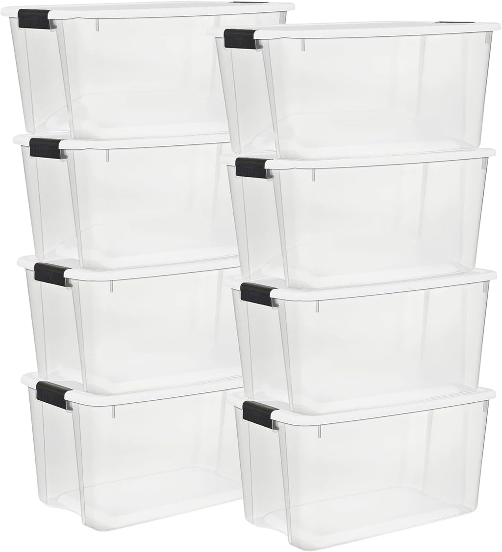 Sterilite 8-Pack Ultra Latch Storage Bins - 70 Quart Clear Plastic Containers for Home Organization