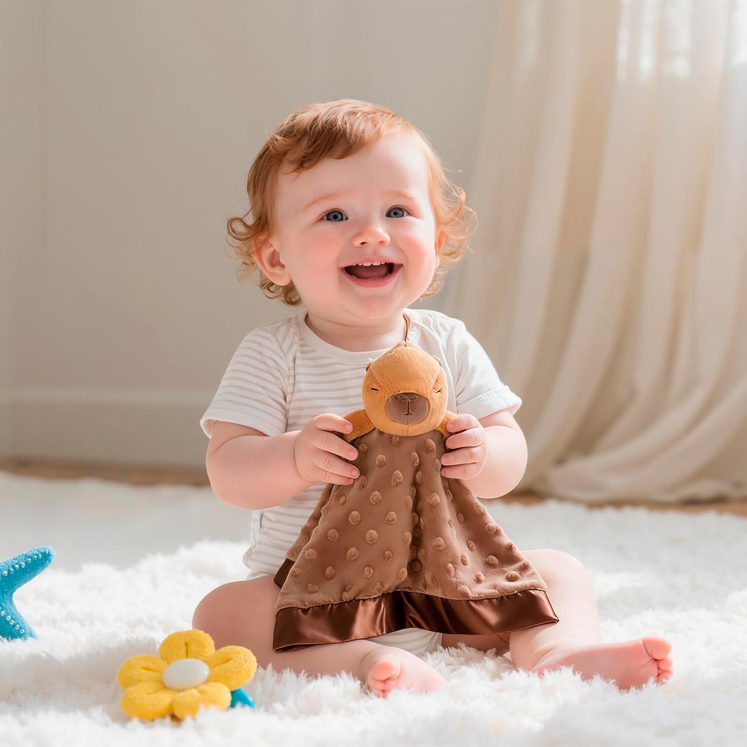 Capybara Baby Security Blanket - Soft Plush Newborn Lovey | 17"x17" Gender Neutral Gift for Infants 0-6 Months