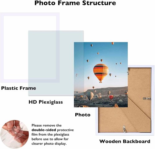 JCJMY 8x9 Picture Frame - White Wall Mount & Tabletop Display | Shatter-Resistant Plexiglass