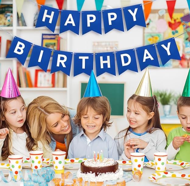Navy Blue Happy Birthday Banner for Nautical Theme Parties