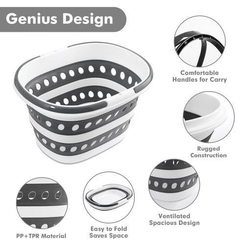 2 Packs Collapsible Laundry Baskets with Handles 7.4 Gallon Heavy Duty Laundry Basket Rectangle Pop Up Silicone Laundry Bucket Small Portable Storage Organizer Collapse Basket Small Room Organization