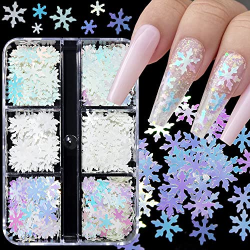 Qdsuh 12-Grid Holographic Christmas Nail Glitter Sequins Snowflake Art