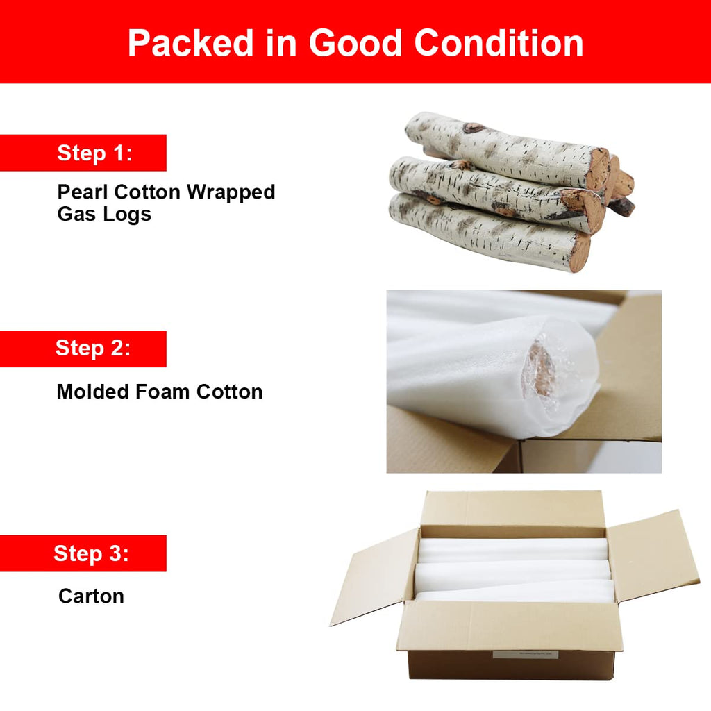 Gcostar 16" Gas Fireplace Logs Set, Ceramic White Birch Log for Gas Fireplace Indoor Insert, Vented, Propane, Electric Gas Fireplaces, Fake Wood Logs Fireplace Decor, Large Birch Logs 6PCS