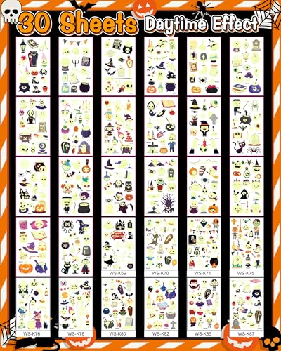 Glow in the Dark Halloween Temporary Tattoos for Kids Party Favors