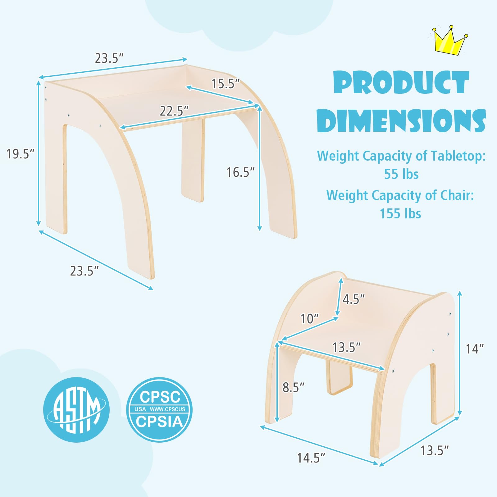 Costzon Kids Table and Chairs, Montessori Weaning Wooden Desk and Chair w/Wide Tabletop, Curved Edges, Space-Saving Design for Kids' Room, Nursery and Playroom, Toddler Table and Chair Set (Beige)