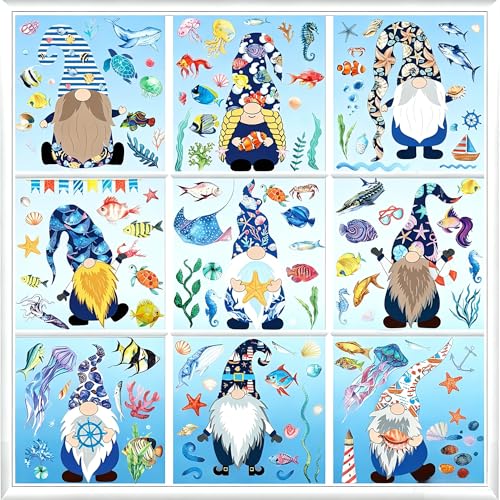 Hianjoo Ocean Gnome Summer Window Clings 146 Pcs Double Sided Static Sea Decals