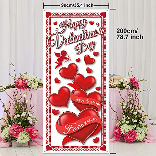 Happy Valentine's Day Door Cover - 78 x 35.4 Inch Red Heart Banner
