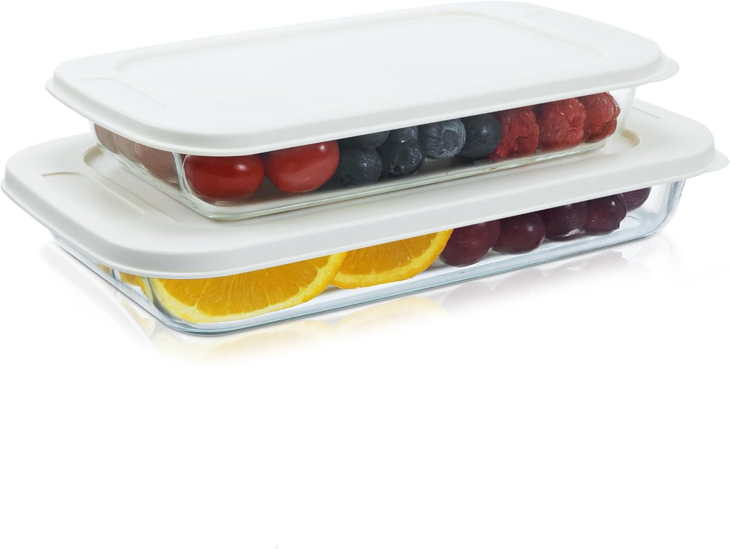 Navaris 4-Piece Glass Baking Dish Set - Rectangular Casserole Dishes with Lids | 1.7qt & 2.3qt Sizes