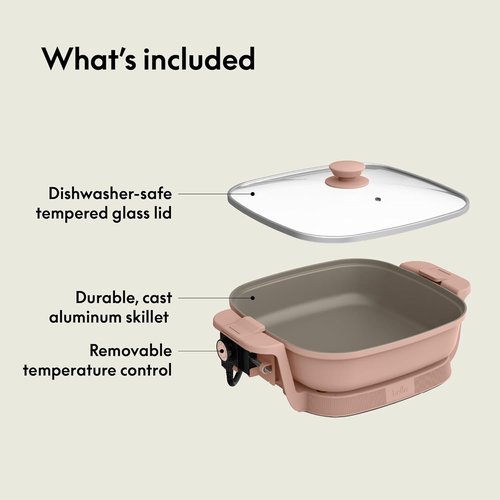 Bella Make & Take Electric Skillet - EverGood™ Ceramic Coating, Adjustable Temperature, 1200W, Blossom Color