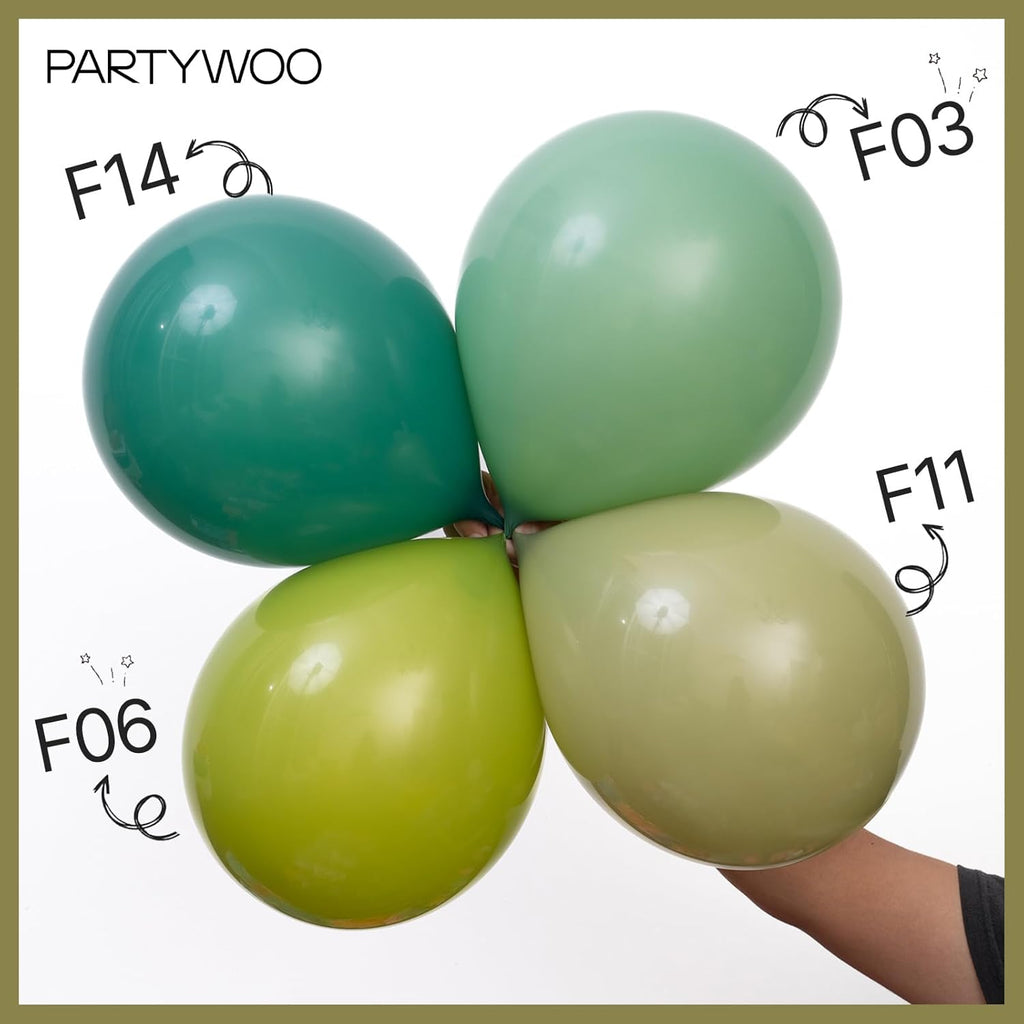 PartyWoo Sage Green Balloons - 101 Pcs 12-Inch Olive Latex Helium Balloons for Boho-Themed Celebrations