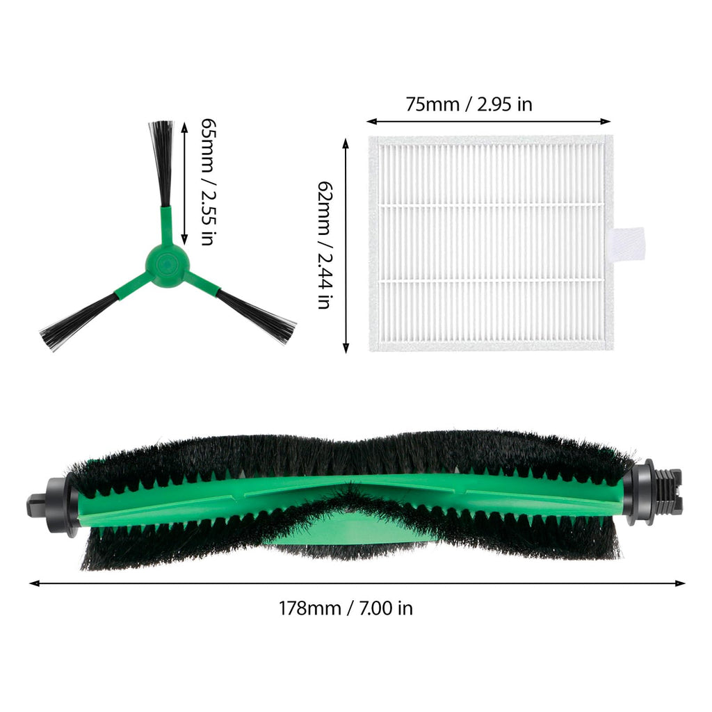 Replacement Parts Compatible for iRobot Roomba 104, 105 Vac/Combo, Y0140, Q0120, Y0110, Q011, Q0520 Robot Vacuum Cleaner, 2 Roller Brush, 4 Filters, 4 Side Brushes, 1 Cleaning Brush