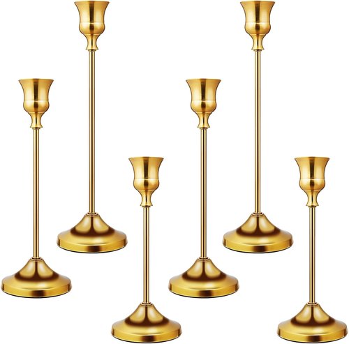KSWING Gold Candlestick Holders - 6 PCS Metal Taper Candle Holders Set for Elegant Home Decor | Perfect for Weddings & Parties